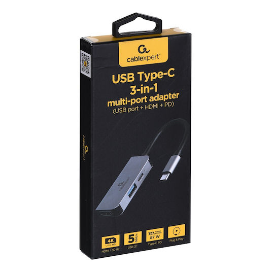Cablexpert USB-C Docking Station με HDMI 4K PD Ασημί (A-CM-COMBO3-02)