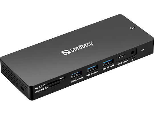 Sandberg 13in1 DockingStation Pro USB-C Docking Station mit HDMI/DisplayPort 4K PD Ethernet und Verbindung 3 Monitore Schwarz
