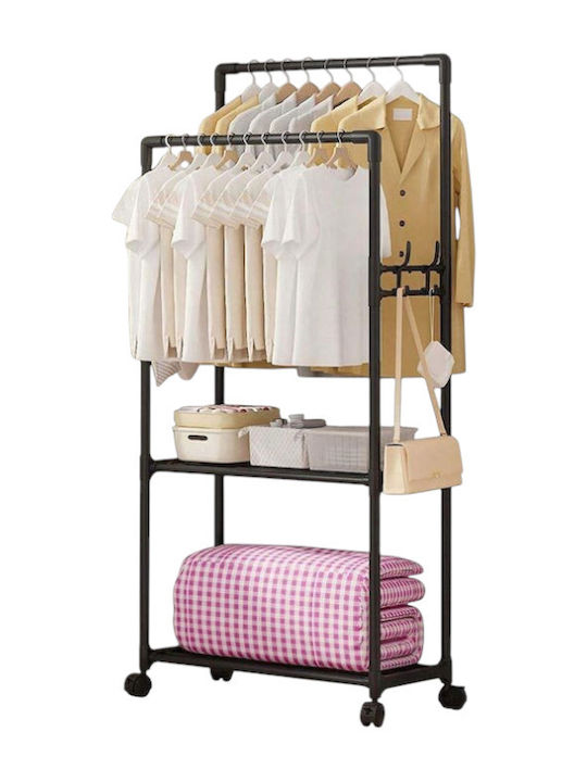 Wheeled Floor Garment Rack made of Metal Black 56x166cm