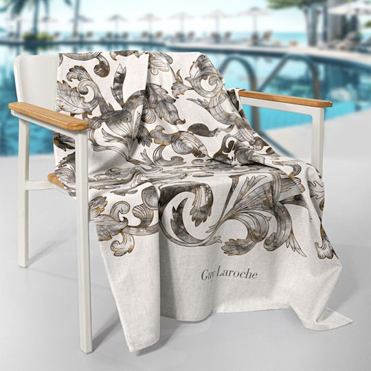 Guy Laroche Velour Printed Ecru Beach Towel 175x100cm