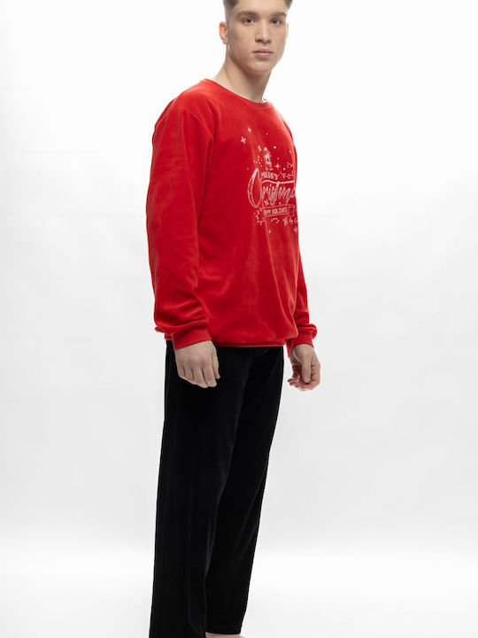 Galaxy Men's Winter Velvet Pajamas Set Red