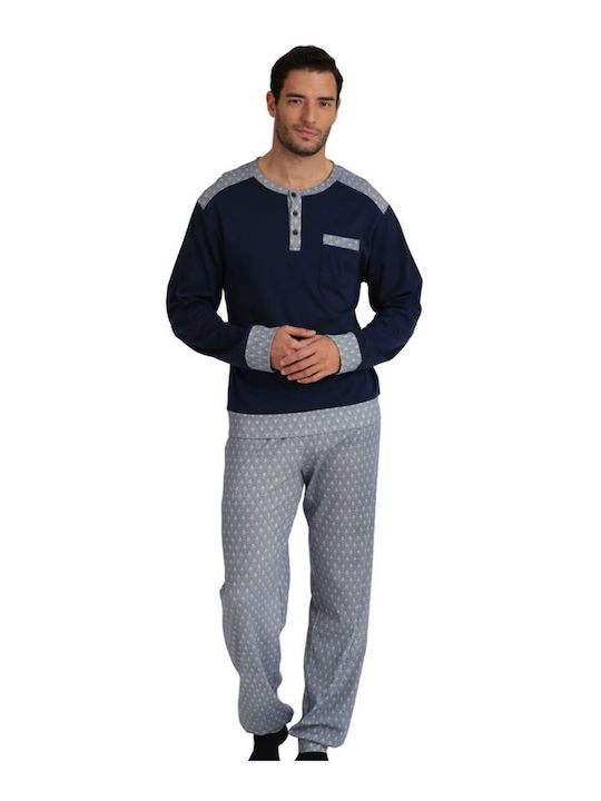 Lydia Creations Men's Winter Cotton Pajamas Set Navy