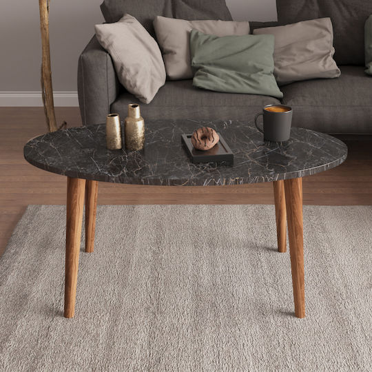 Ovales Zentral Kaffeetisch Vital Holz Schwarz Marmor-Kirschbaum 90x50x42cm