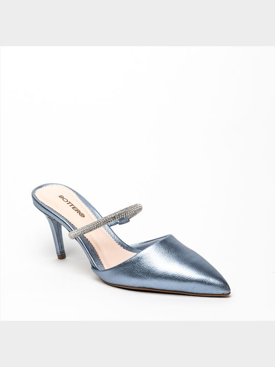 Bottero Heel Leather Mules Blue