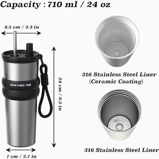 Techsuit Ποτήρι Θερμός Ανοξείδωτο 710ml Μαύρο