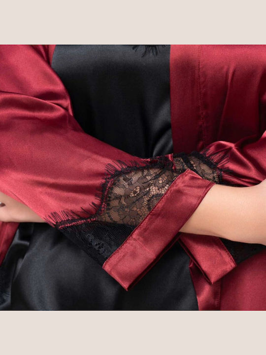 Luna Winter Women's Satin Robe Bordeaux, Black
