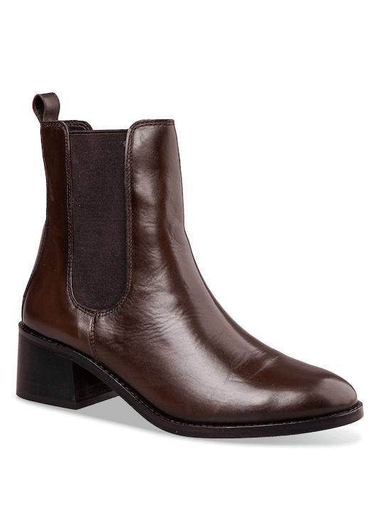 Fifth Avenue Leather Women's Chelsea Boots with Medium Heel Brown