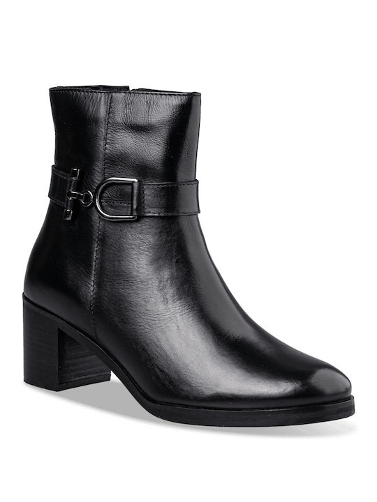 Fifth Avenue Leather Women's Ankle Boots with Medium Heel Black