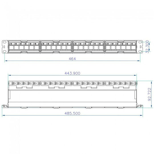 Techly Patch Panel Keystone for Rack 1U 19" with 24 Ports