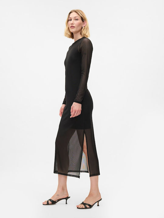 Midi Evening Dress with Sheer Black