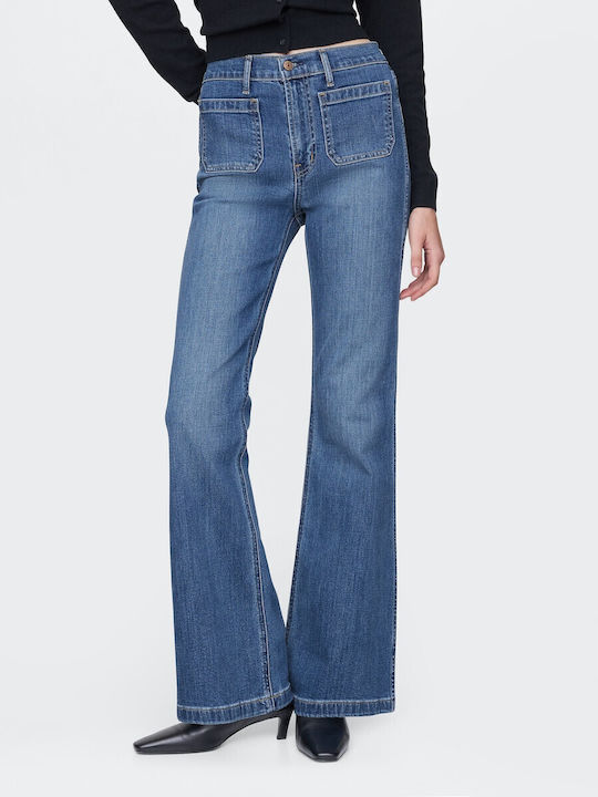 '70s Hoch tailliert Damenjeans Schlaghose Medium Indigo