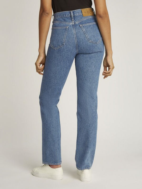 Calvin Klein High Waist Women's Jean Trousers in Straight Line Blue