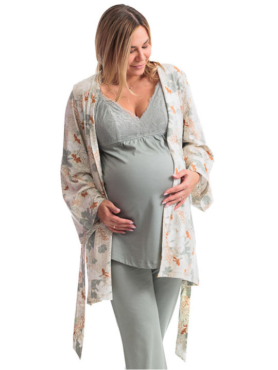 Angel's Secret Pajamas with Maternity Robe & Nursing in Green color