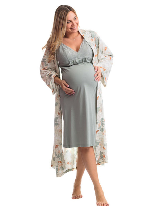 Monamise Nightdress with Maternity Robe & Nursing in Green color