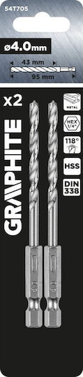 Graphite Σετ 2 Τρυπάνια με Εξάγωνο Στέλεχος για Μέταλλο