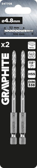 Graphite Set of 2 Drills with Hexagonal Shank for Metal