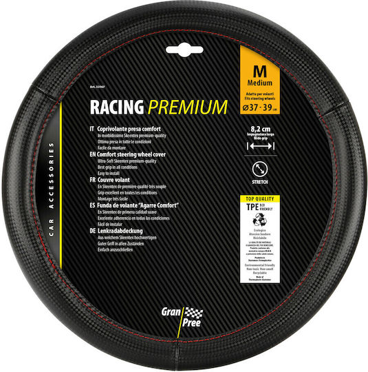 Καλυμμα Τιμονιου Racing Premium Red M 37-39cm Συνθετικο Δερμα Skeentex Μαυρο Κοκκινο Carbon Look Lampa 1 Τεμ