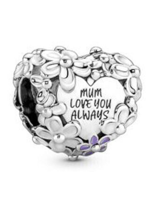Pandora Mum Daisy Heart Charm Μαμά από Ασήμι Ροζ