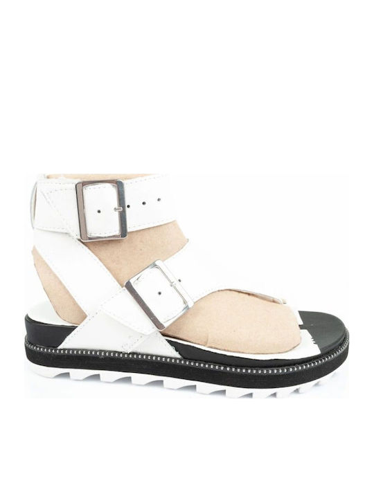 Sandale Casual Damă de Piele Alb