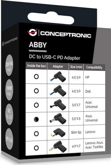 Conceptronic Convertor USB-C / DC masculin în USB-C / DC feminin 1buc