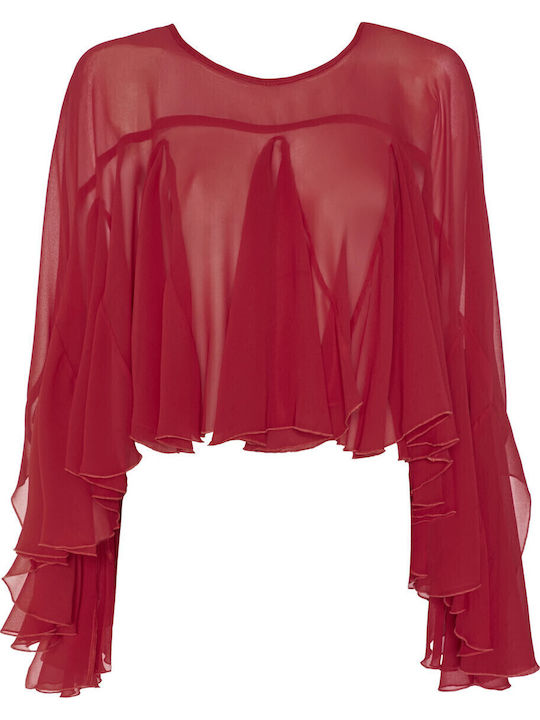 Bsb Women's Fabric Blouse Regular Fit 153-110007-30 Red 153-110007-30