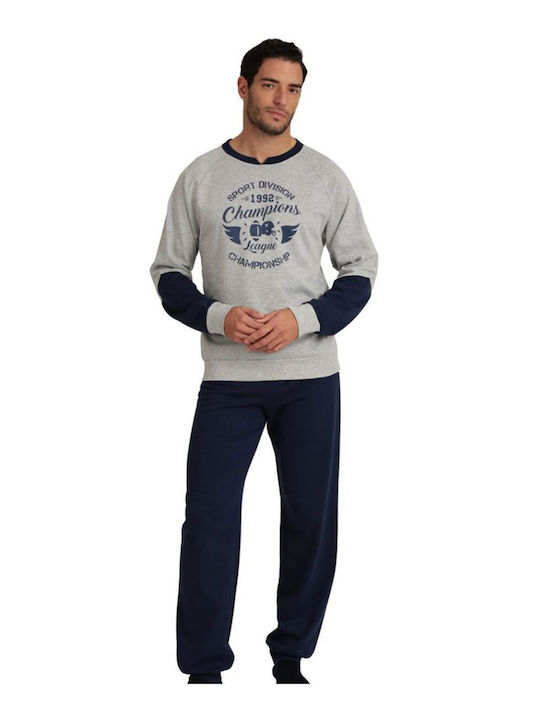 Lydia Creations Men's Winter Cotton Pajamas Set Navy Blue