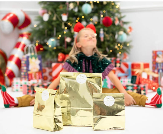 PartyDeco Paper Christmas Bag for Gift Gold 3pcs