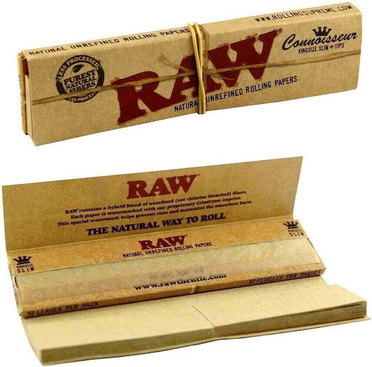 Raw Classic Zigarettenpapier King-Size Slim mit Kegelspitzen 32 Blätter 1Stück