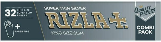 Rizla Super Thin Silver Листчета за свиване на цигари Slim King Size с Тръбички 32 листове 1бр
