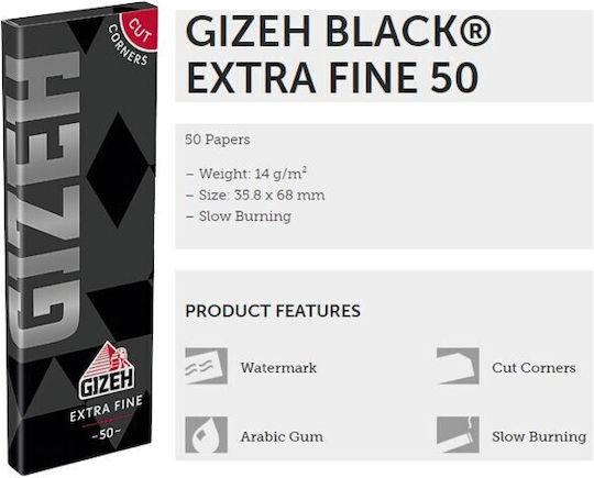 Gizeh Extra Fine Cut Corners Foițe de Țigări Rulate Slim 50 foi 1buc