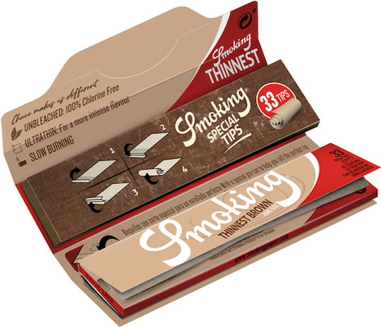 Smoking Brown Zigarettenpapier King-Size Slim mit Kegelspitzen 33 Blätter 1Stück