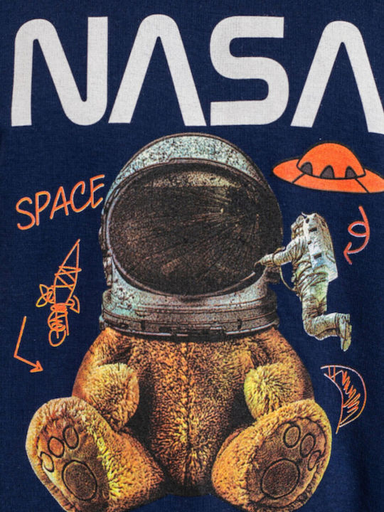 Nina Club NASA Χειμερινή Ανδρική Πιτζάμα Βαμβακερή Μπλε