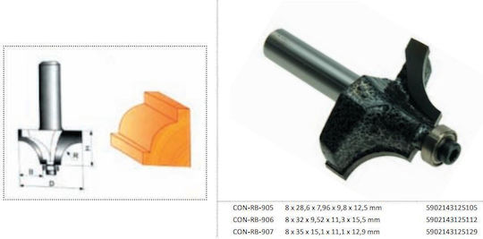 Condor Holzcutter Zaokraglen Fi=32 15,5 X 11,3 X 9,52mm Schaft 8mm Lager