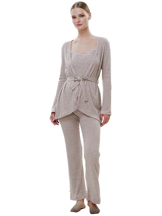 Lida Winter Women's Pyjama Set Satin Gray