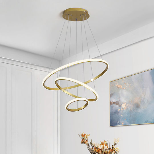 Powertech Ρυθμιζόμενο Κρεμαστό Φωτιστικό Χρυσό LED με Φυσικό Λευκό Φως 60x60εκ.