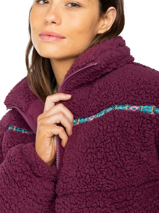 Sherpa Puffer Women's Short Puffer Jacket for Winter with Hood Blackberry