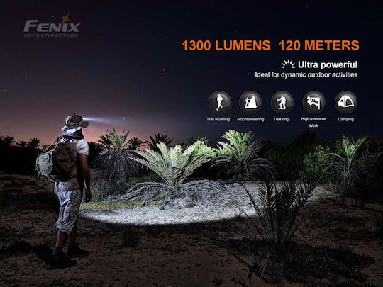 Fenix Επαναφορτιζόμενος Φακός Κεφαλής LED IP68 με Μέγιστη Φωτεινότητα 1200lm 2xCR123A