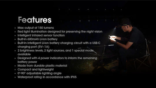 NiteCore Rechargeable Headlamp LED IPX5 with Maximum Brightness 150lm NU11 Black