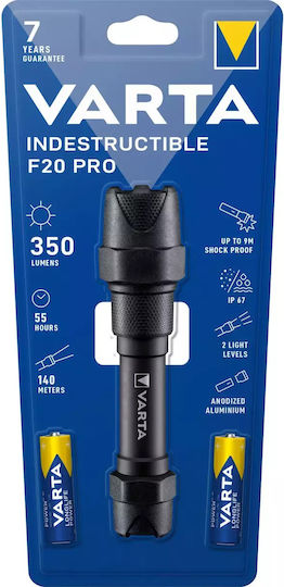 Varta Pro Flashlight LED Waterproof IP67 with Maximum Brightness 350lm Indestructible F20 Black