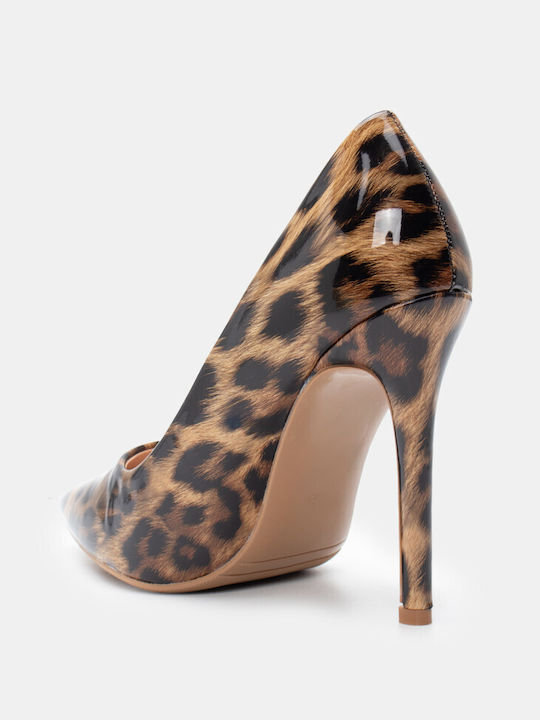 Luigi Patent Leather Pointed Toe Multicolour Heels Animal Print