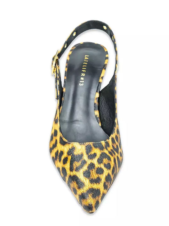 Pointed Toe Heels with Strap and High Heel Animal Print Multicolour 957-Leopard