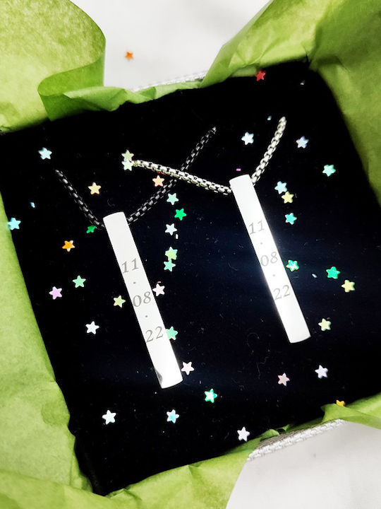 Jt Set Necklace Couples Bar 3D Steel Engraving Text Engraving Light-Colored 1 Side