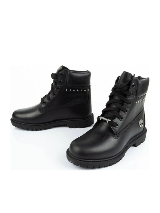 Leather Women's Ankle Boots with Medium Heel Black