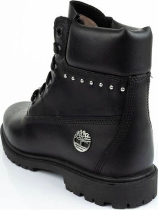 Leather Women's Ankle Boots with Medium Heel Black