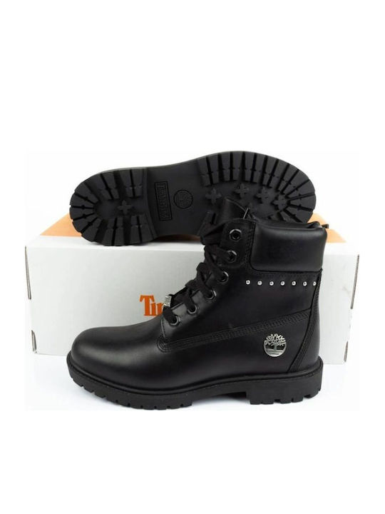 Leather Women's Ankle Boots with Medium Heel Black