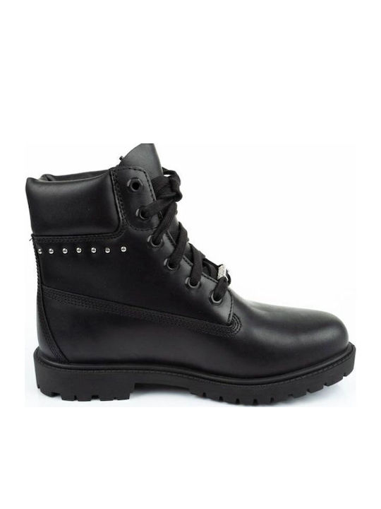 Leather Women's Ankle Boots with Medium Heel Black