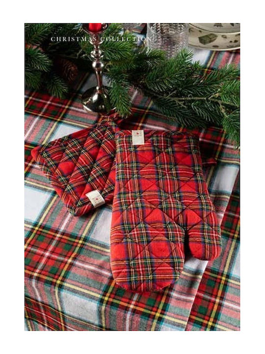 Amo La Casa Σετ Γάντι Πιάστρα Βαμβακερά Καρώ Tartan Λευκό Κόκκινο