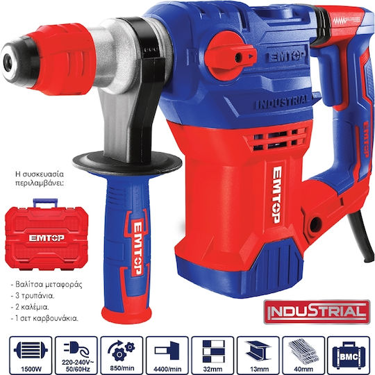 Emtop Impact Demolition Hammer Electric 1500W with Chuck SDS Plus ERHRP1502