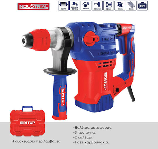 Emtop Impact Demolition Hammer Electric 1500W with Chuck SDS Plus ERHRP1502