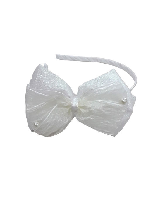 Domina White Kids Headband with Bow